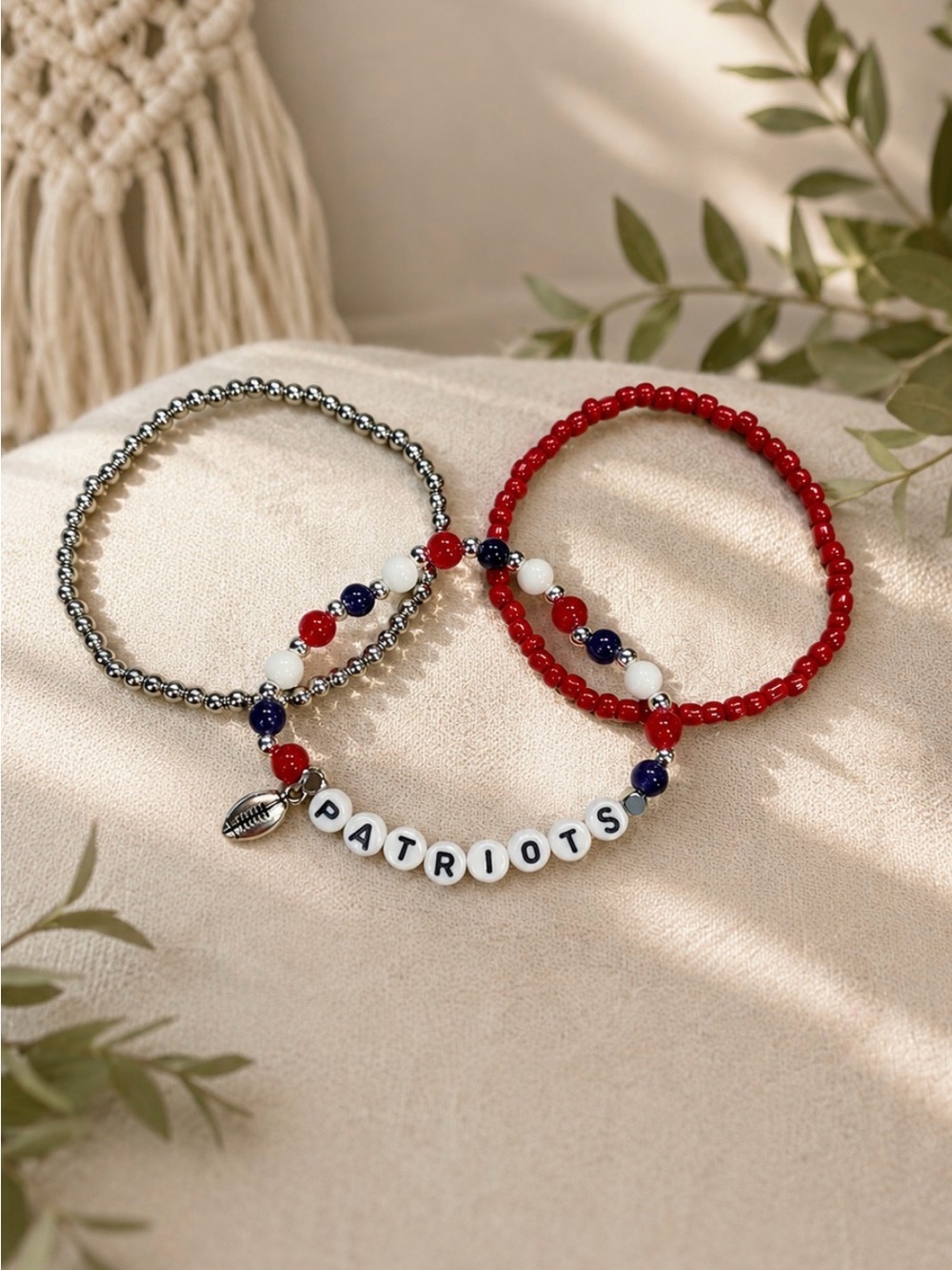 New England Patriots Handmade Beaded Bracelet Stack
